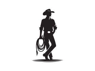 Fototapeta premium Cowboy Silhouette Holding Lasso in Western Outfit