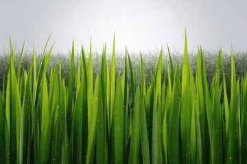 Vibrant green grass blades reaching towards a softly lit sky