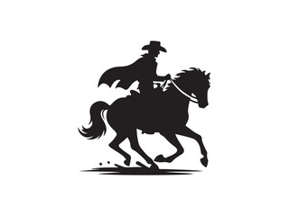 Cowboy riding horse silhouette in wild west style

