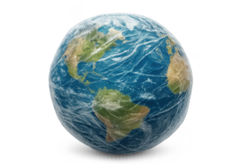 Earth Wrapped in Plastic on Transparent Background