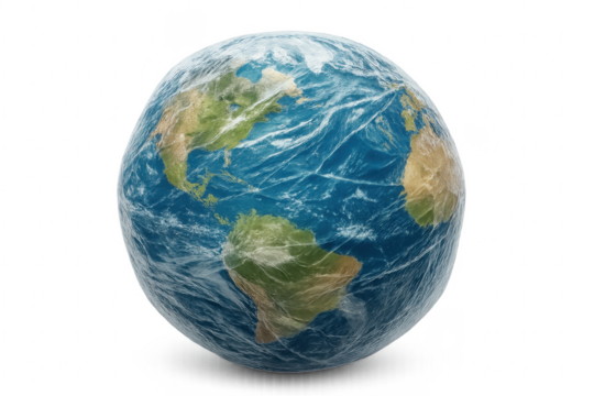 Earth Wrapped in Plastic on Transparent Background