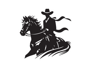 Cowboy riding horse silhouette in wild west style
