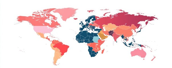 Fototapeta premium World Map with Colored Countries, Global, Geography