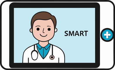 Modern smart tablet displaying a remote healthcare video consultation