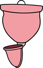 Soft pink menstrual cup with a discreet travel pouch illustration