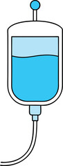 Transparent medical saline iv bag with light blue liquid illustration