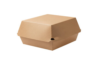 Closed brown cardboard burger box or food container for takeout or delivery. Isolated on transparent background, png