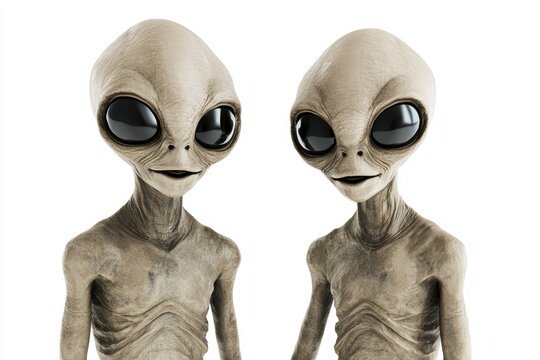 An isolated alien couple is embracing on a transparent background