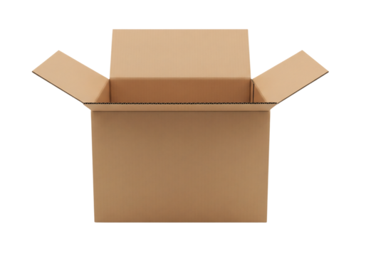 Open empty brown cardboard box for shipping, moving, or storage from top. Isolated on transparent background, png