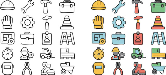Construction and Engineering Tools Icon Set Collection.
