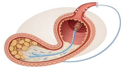 Final section of digestion — peristalsis pushing waste toward rectum, internal sphincter contracting