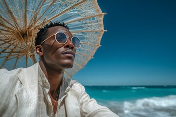 Man in Stylish Outfit by the Beach