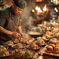 Chef Preparing Delicious Food Dishes for a Restaurant