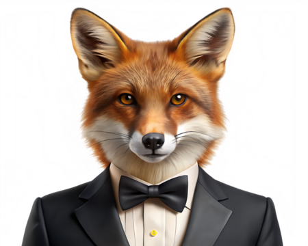 Anthropomorphic Fox in Tuxedo with Glitch Art Background animal suit isolated on a transparent background