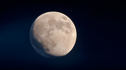 Obraz premium Detailed view of the full Moon's surface textures and craters against the deep blue of space.