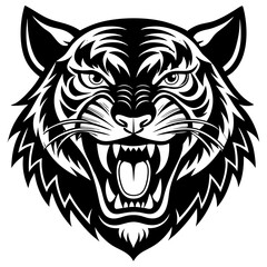 Fierce tiger roaring black and white illustration