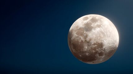 Obraz premium Detailed close-up of the moon against a deep blue backdrop, showcasing its craters and texture.