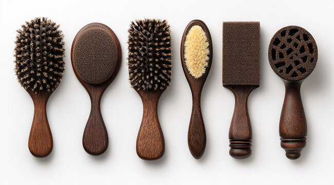 Elegant set of wooden cleaning brushes offer a rustic, artisanal touch for home or professional detailing tasks