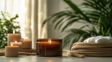 Relaxing Atmosphere With Candles and Natural Decor in a Cozy Indoor Space.
