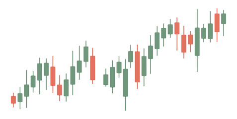 Bullish Candlestick Chart Ascending on White Background Representing Financial Market Growth and Investment