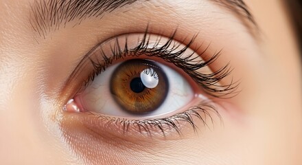 Obraz premium Stunning Close-Up of a Captivating Brown Eye, A Detailed Macro Shot of an Expressive Human Eye with Long Lashes