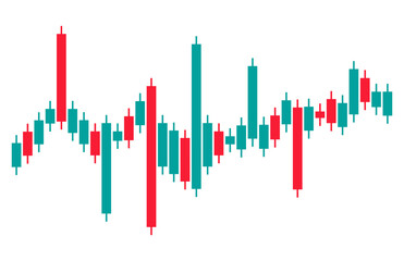 Captivating Candlestick Chart Depicts Financial Market Fluctuations in Teal and Red on Pure White