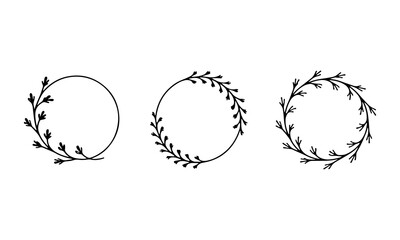 Modern Botanical Circle Trio. A clean set of three round frames with thin leafy branches in a balanced minimal design.