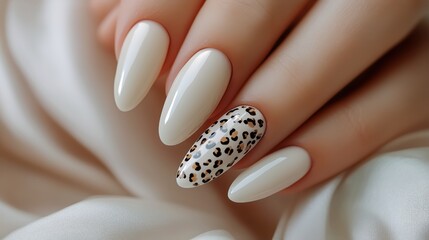 Elegant Nail Art Design With Animal Print Accent on Stylish Long Nails.