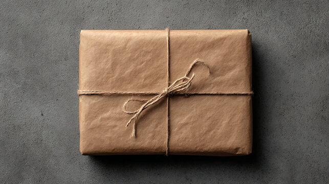Rectangular package wrapped in brown paper tied with twine gift present