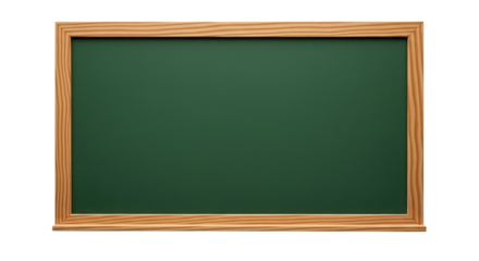 Empty green chalkboard with a light wooden frame. Isolated on transparent background, png