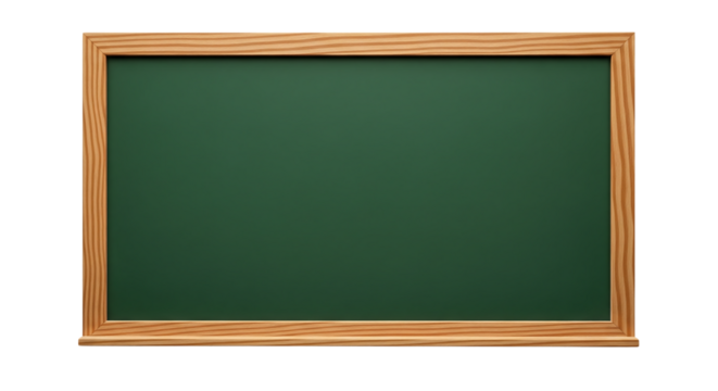 Empty green chalkboard with a light wooden frame. Isolated on transparent background, png