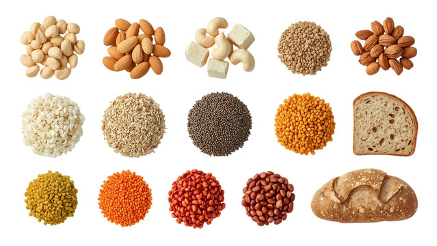 Assortment of nuts seeds and grains isolated on transparent background - Powered by Adobe