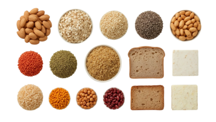 Assortment of healthy food ingredients isolated on transparent background
