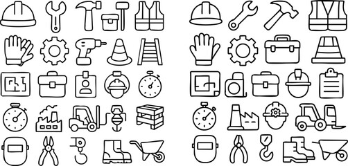 Obraz premium Construction and Industrial Tools Safety Equipment Icons Set.