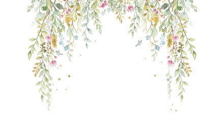 Delicate watercolor floral archway with cascading greenery and soft pastel flowers