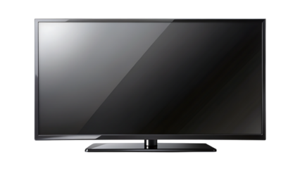 mockup of a large modern black TV, png file of -isolated cutout object with shadow on a white background. PNG