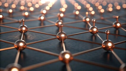 Copper Sphere Network Grid with Bokeh Lights connection