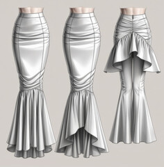 Elegant White Pencil Skirt Fashion Illustration, Bridal Outfit Design, Dress Sketches
