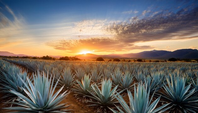 agaves field at sunset