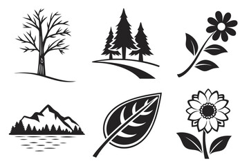 set of trees silhouettes