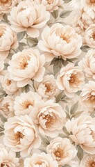 Elegant Peony Floral Pattern in Neutral Tones for Wedding Design