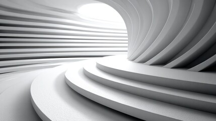 Obraz premium Abstract White Architectural Design: Curving Walls and Circular Steps