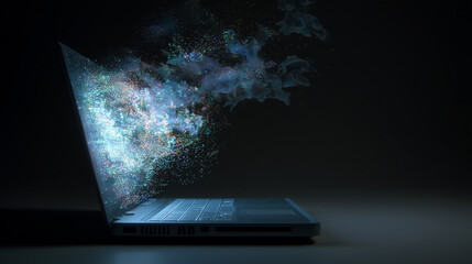 laptop keyboard transforming into a virtual piano interface in midair