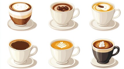Obraz premium Various Coffee Cups with Different Types of Coffee Beverages