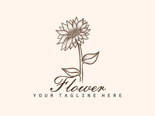 Vintage Hand-Drawn Sunflower Logo Design