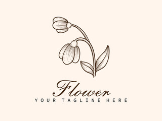 Hand-Drawn Flower Logo with Elegant Typography