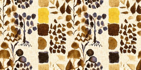 Stylised autumn winter brown floral watercolor seamless border pattern. Rustic cottage style mottled banner trim blur effect fabric texture design. For fall botanical wash tape