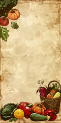 Hand Drawn Autumn Vegetables Frame on Vintage Background