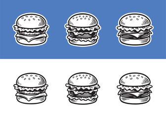 Collection of burger food vector illustrations. Suitable for logos, outdoor designs, stickers and t-shirt designs.	