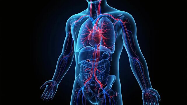 Medical 3DCG visualization of veins and arteries in a male upper body model
